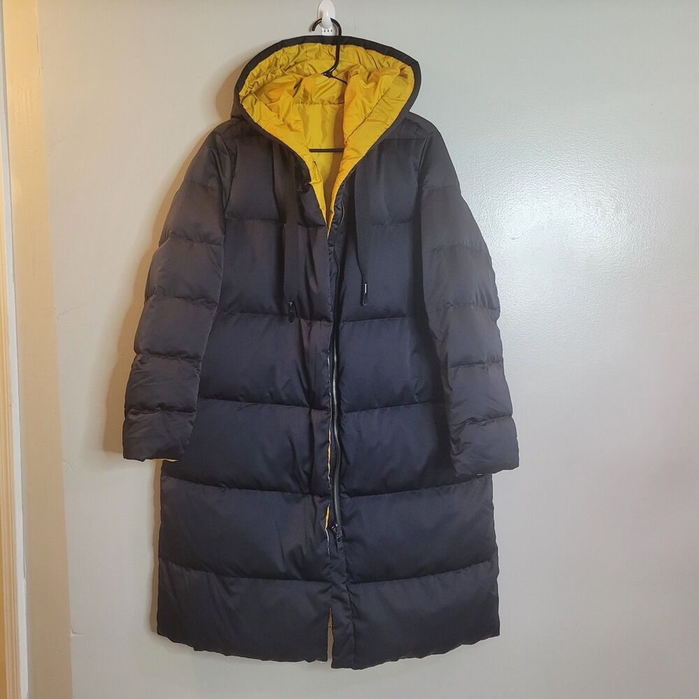 ZARA Reversible Puffer Padded Coat Size M Black Yellow Feather